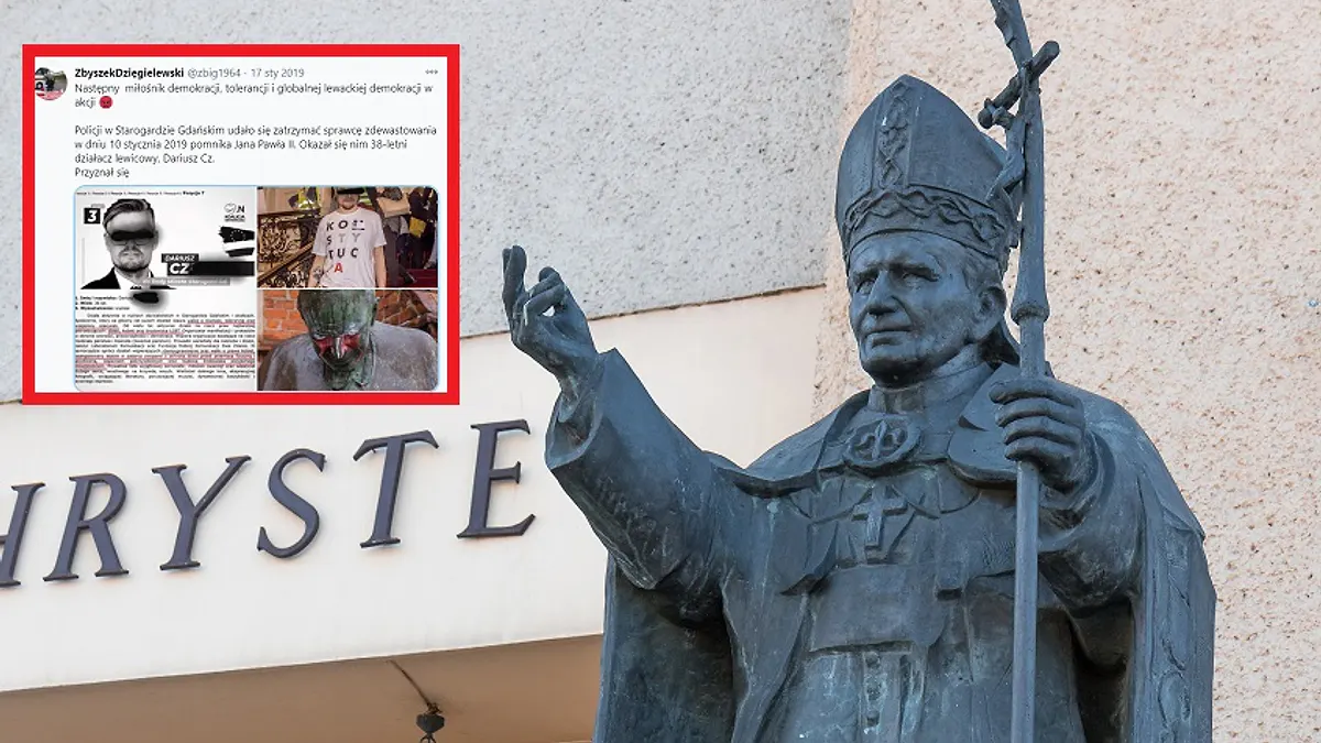 Zniszczył pomnik św. Jana Pawła II w Starogardzie Gdańskim. Jest wyrok