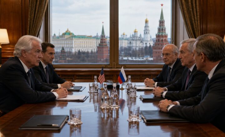 Ilustracyjna scena rozmów delegacji USA i Rosji w Moskwie