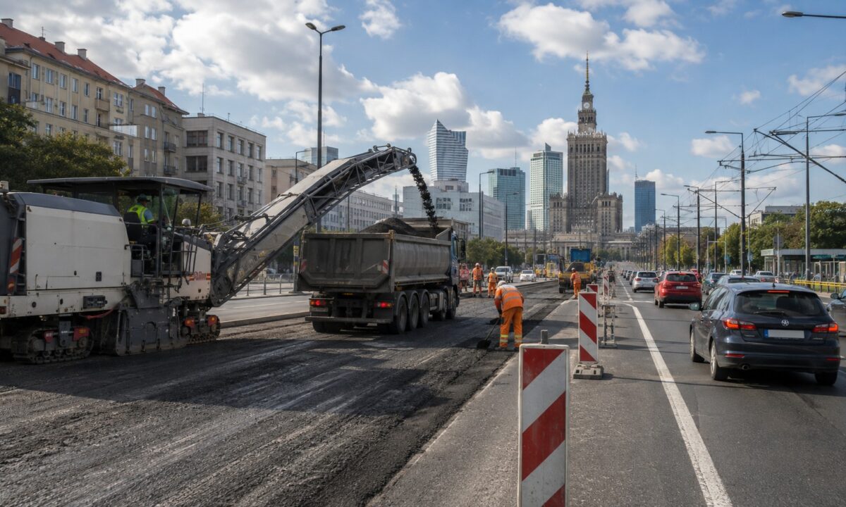 Roboty drogowe, remont jezdni i miejska arteria w trakcie prac