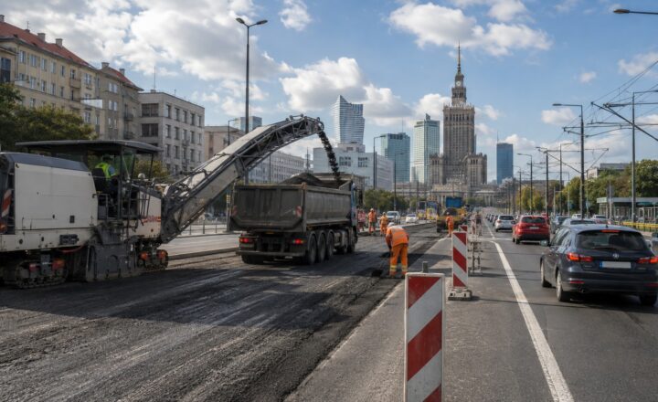 Roboty drogowe, remont jezdni i miejska arteria w trakcie prac