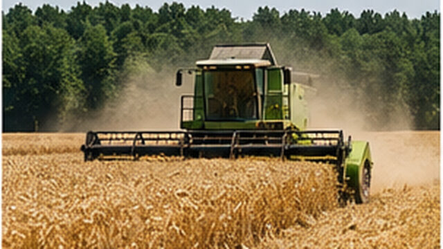 Kombajn podczas zbioru zbóż