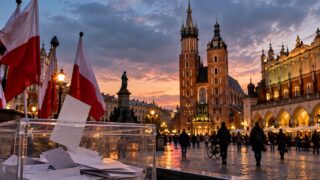 Polskie miasto wieczorem jako ilustracja codziennych wydatków gospodarstw domowych