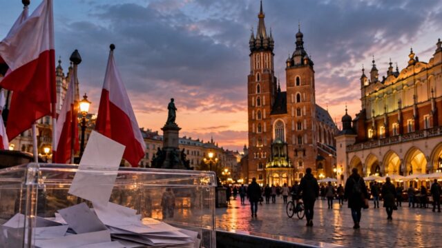 Polskie miasto wieczorem jako ilustracja codziennych wydatków gospodarstw domowych