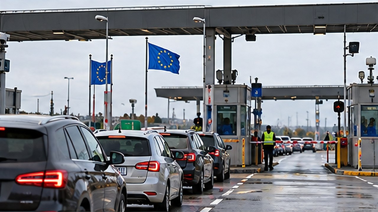 Flagi Unii Europejskiej przy budynku instytucji UE
