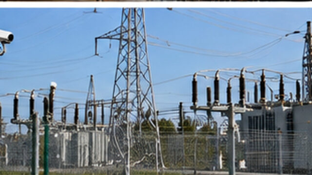 Stacja elektroenergetyczna obok anteny satelitarnej i systemów monitoringu