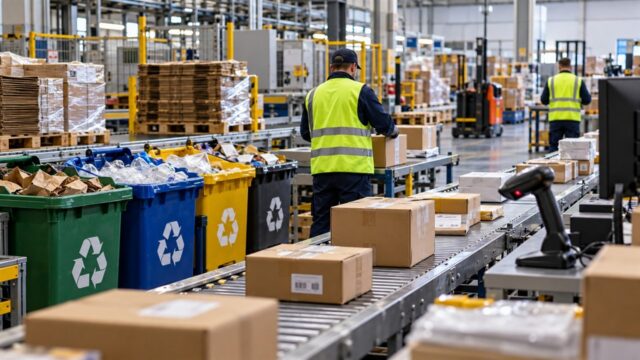 Nowoczesne centrum logistyczne i pracownicy przemysłowi