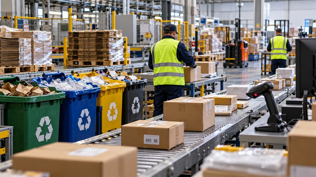 Nowoczesne centrum logistyczne i pracownicy przemysłowi