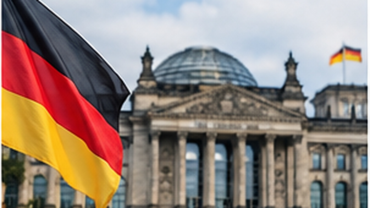 Niemiecka flaga przed Reichstagiem