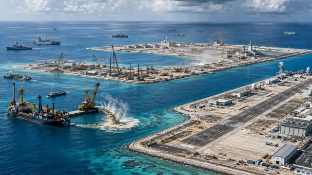 Zdjęcie ilustracyjne do artykułu: Rozbudowa wysp i baz zmienia układ sił na oceanach. Infrastruktura dual-use pod lupą analityków