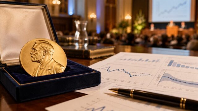 Medal nagrody i arkusze z wykresami ekonomicznymi na stole w sali konferencyjnej