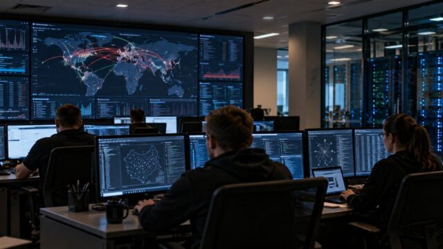 Centrum operacji cyberbezpieczeństwa z analitykami