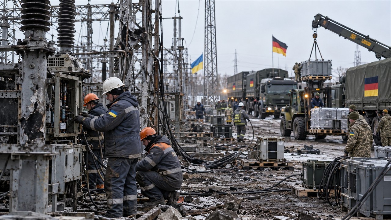 Technicy naprawiają uszkodzoną stację elektroenergetyczną na Ukrainie