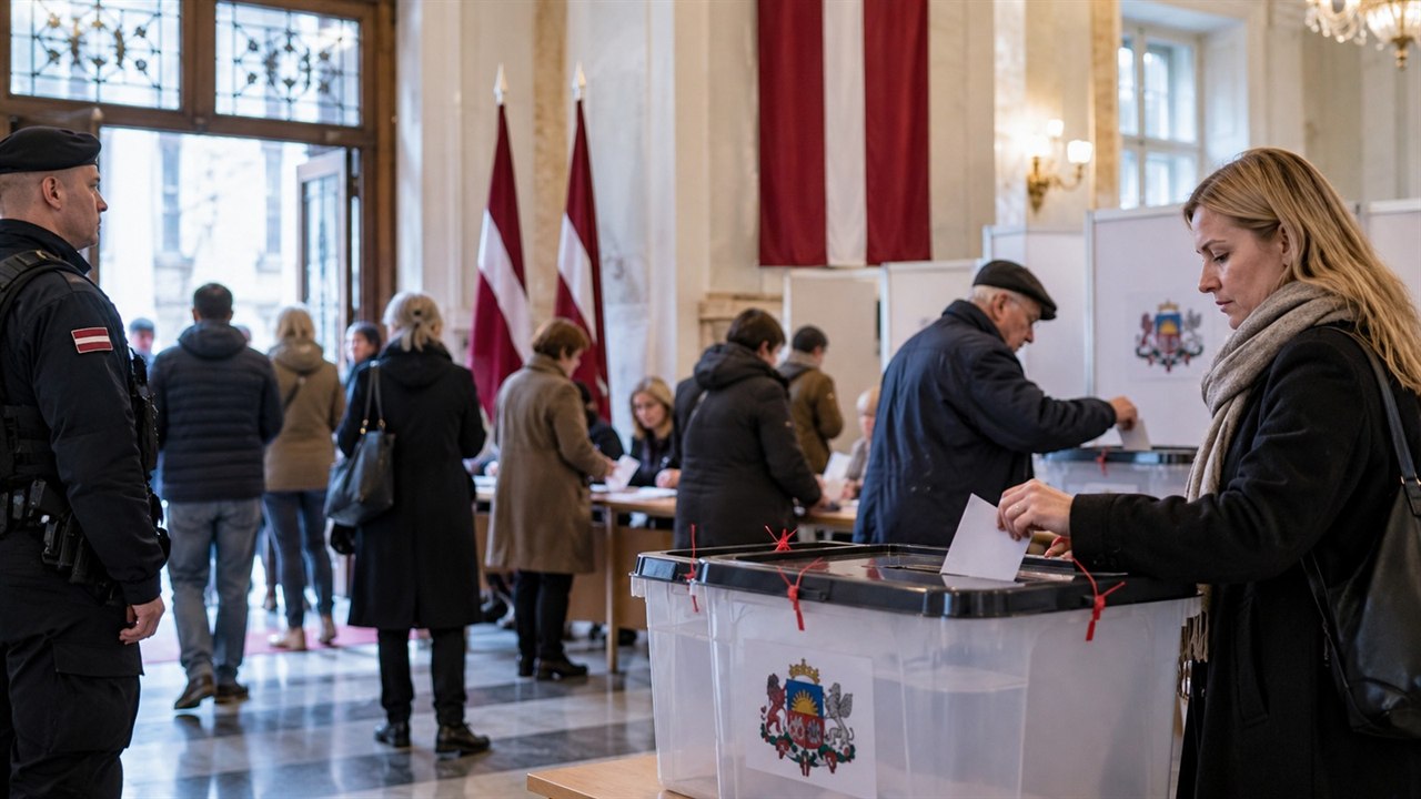 Wyborcy oddają głosy w lokalu wyborczym na Łotwie