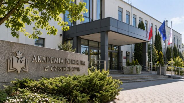 Budynek Akademii Polonijnej w Częstochowie przy głównym wejściu